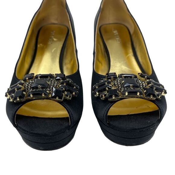 Nine West Shoes Avara2 Satin Heel Dress Pump Peep Toe Women's 7 Platform Glitter - Picture 3 of 10
